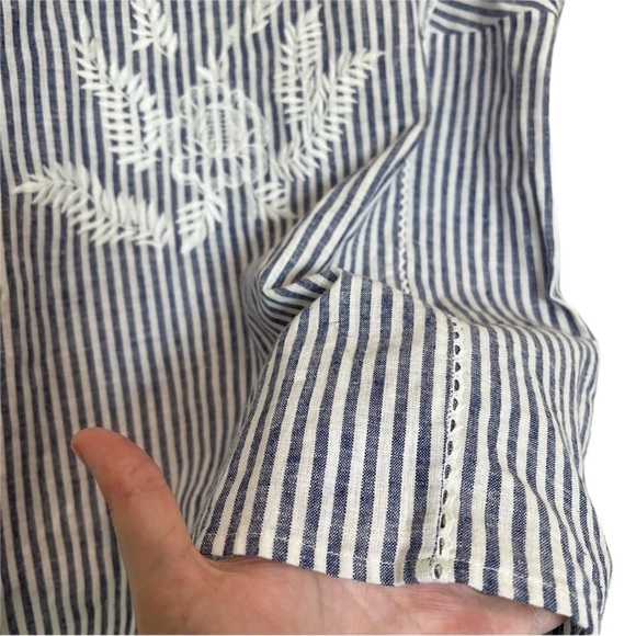 Neiman Marcus Linen Blend Striped Embroidered Tassel Tie Top Medium Resortwear - Picture 4 of 7